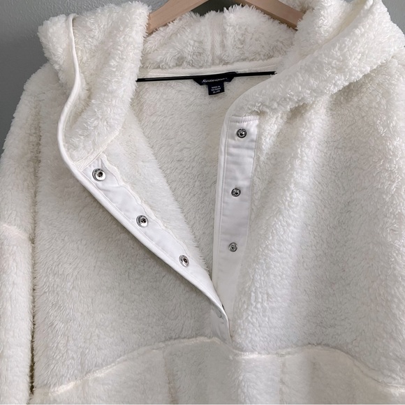 Eddie Bauer Sherpa Pullover Half Snap White Plush Hoodie Women Size XL - Picture 5 of 8